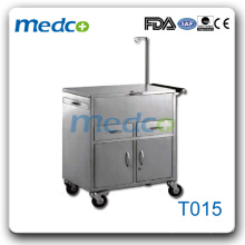 T015 de acero inoxidable de bloqueo carro carrito médico mejor precio carretilla